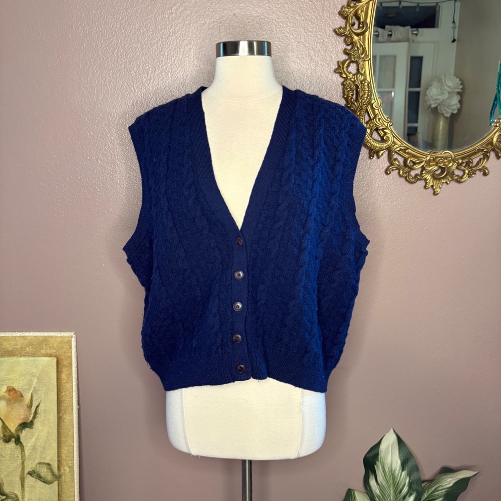 Vintage Pendleton Wool Sweater Vest XL – Navy Cable Knit 100% Virgin‎ Wool USA